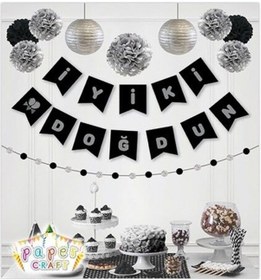 Resim Siyah Gümüş Iyi Ki Doğdun Yaldızlı Banner 