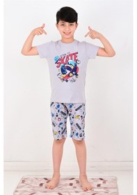 Resim Vitmo erkek çocuk kapri pijama takımı born to skate gri 
