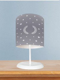 Resim Mekta Home Bebek Ve Çocuk Odası Çelenk Yıldız Desenli Çerçeveli Gri Abajur 