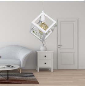 Resim Küp Şeklinde Beyaz Metal Sarkıt Hol Avize Genç Odası Çocuk Odası Kare Mutfak Aydınlatması Beyaz 