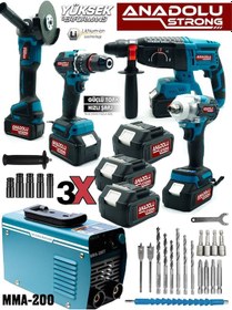 Resim Anadolu Strong TR-453 Kömürsüz Kırıcı Delici + Matkap + Vidalama + Taşlama + Bijon Sökme Kaynak Makinesi 5'li Pro Set 