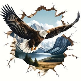 Resim 3D Eagle in Flight Vinil Sticker - Dayanıklı PVC, Dağ Manzaralı Gerçekçi Kartal Tasarımı, Arabalar, Kamyonlar, Motosikletler ve Dizüstü Bilgisayarlar için Mükemmel | Doğa Temalı Dekor, Doğa Eğilimli Dekor 