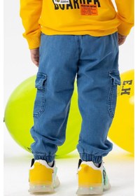 Resim Breeze Girls & Boys Erkek Çocuk Kot Pantolon Beli Paçası Lastikli Kargo Cepli 1-4 Yaş, Mavi-mavi Mavi 