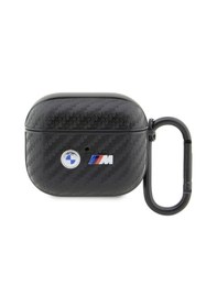 Resim Airpods 3.nesil Uyumlu Kılıf Bmw Lisanslı Pu Karbon Fiber Tasarımlı Çift Metal Logolu Siyah 