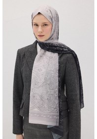 Resim Mirsoy Scarf Eftelya Pamuk Etnik Desen Şal Gri 