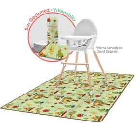 Resim Minimono Mama Sandalyesi Altı ve Aktivite Bakım Örtüsü - Sıvı Geçirmez Kaydırmaz Yıkanabilir - 145x120cm - Yeşil - Yeşil / Standart 