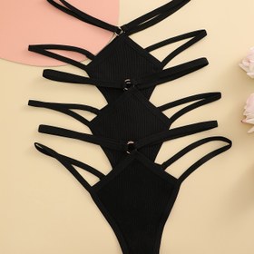 Resim 3 Adet Düz Kaburga Yüzüklü Tanga, Seksi Rahat Nefes Alabilen Esnek İç Çamaşırı Külot, Kadın İç Çamaşırı ve Alt Giyim 