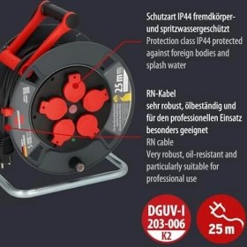 Resim Mena Rise Profesyonel Serisi 25 Metre Kablolu 5 Soketli Isınma Sigortalı Özellikli Dış Mekan Makaralı Kablo 