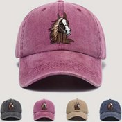 Resim Şık Retro Vintage At Baskılı Beyzbol Şapkası - Hafif Ayarlanabilir Snapback, Yürüyüş ve Dış Aktiviteler için Esnek Uyum, Pembe/Gri/Bej/Mavi Renklerde Her Mevsim Rahatlığı, Vintage At Tasarımı, Yıkanmış Vintage Görünüm 