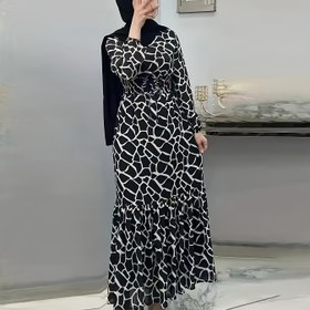 Resim Kadınlar İçin İlkbahar ve Sonbahar Casual Uzun Baskılı Arap Elbisesi 
