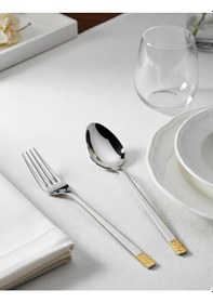 Resim Arsel Mozaik Gold 84 Parça Çelik Çatal Kaşık Bıçak Takımı 304 Kalite 18/10 Metalik 
