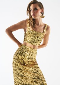 Resim Gold Sequin Long Skirt - 36 