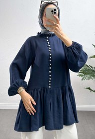Resim Salih Çelebi Brit Düğmeli Peplum Tunik Y0082 - LACİVERT 