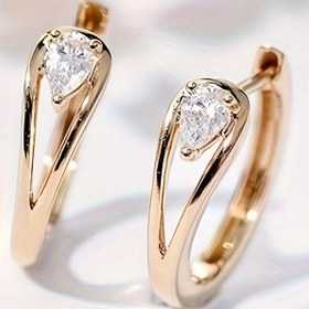 Resim Zarif Halka Küpeler Bakır Takı, Geometrik zirkonya İşlemeli Şık Rahat Stil, Kadın Günlük Kıyafetlerle Uyumlu 