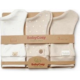 Resim BabyCosy Bebek 3'lü Şapka %100 Organik Pamuk Yenidoğan Serisi - Csy8127 Ekru 