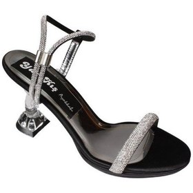 Resim Yazkış Kadın Siyah Gümüş Üzeri Bileği Taşlı Bileği Geçkili 9cm Şeffaf Kadeh Topuk Abiye Ayakkabı Siyah 