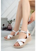 Resim Gimer - Dolgu Topuk Çapraz Bant Kadın Sandalet - Ifs7002G Beyaz 