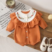 Resim Yaprak Yaka, Çiçek Nakışlı Uzun Kollu Üçgen Tulum - İlkbahar/Sonbahar İçin Dış Mekan Kullanımına Uygun Kız Çocuk Örgü Body Tasarım ve Geliştirme 