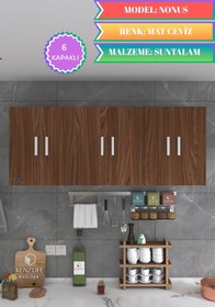 Resim Kenzlife Hazır Mutfak Mat Ceviz Renk Nonus 60(Y)*150(G)*32(D) Mutfak Banyo Dolabı Kapaklı Raflı 