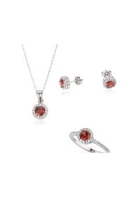 Resim Dkmn Gümüş 925 Ayar Gümüş Kırmızı Tek Taşlı Set 