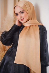 Resim Octopus Abiye Janjan Parlak Saten Dokulu Tesettür Abiye Şifon Sarı Gold Şal 