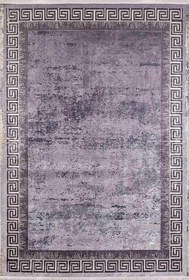 Resim Zamansız Eskitme Açık Mor Siyah Beyaz Yunan Anahtar Bordürlü Halı - SH1274MOSB - Kare 120x120cm 