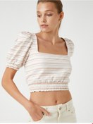 Resim Koton Crop Bluz Beli Lastikli Turuncu Çizgili 2sak60288cw 2SAK60288CW2S0 