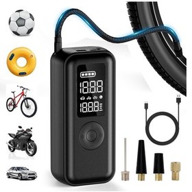 Resim Elektrikli Hava Pompası, Bisiklet Pompası, Elektrikli, 150 Psi, 6000 Mah Pilli Hava Pompası, Lcd Gerçek Zamanlı Lastik Basıncı İzleme, Led'li Ve Usb Çıkışlı Akülü Kompresör, Bisiklet, Araba, Basketbol-1049 