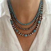 Resim 3-Katlı Vintage Navajo CCB Boncuklu Sentetik Turkuaz Kolye, Kadınlar için El Yapımı Moda Takı, Klasik Stil, Tatil Temalı, Kaplama Yok, Ayar Yok, Boncuklu Gövde, Pilsiz, Günlük Giyme ve Hediye Verme için Mükemmel, Sonbahar Mevsimi 