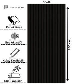 Resim Esnek Keçeli Slim Duvar Paneli 100cm Siyah 