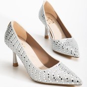 Resim Gümüş Kadın Kadın Abiye Stiletto Topuklu Ayakkabı Taşlı İnce Topuklu-4283 Gümüş 