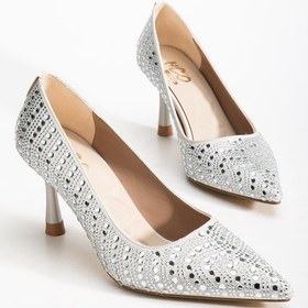 Resim Gümüş Kadın Kadın Abiye Stiletto Topuklu Ayakkabı Taşlı İnce Topuklu-4283 Gümüş 