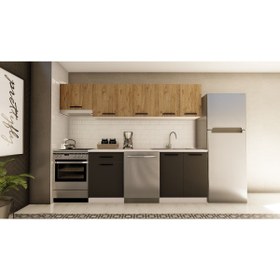 Resim visasconcept 260 Cm Irmak Hazır Mutfak Dolabı Aspiratör Modüllü Atlantik Çam Ve Antrasit(TEZGAH DAHİL) 