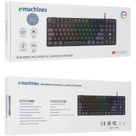 Resim ACER eMachines, EAK87, Siyah/Gri, USB Kablolu, RGB Backlight, RED Switch, Mekanik, Türkçe Q, 87 Tuşlu, Gaming Klavye 