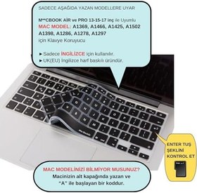 Resim McStorey MacBook Klavye Koruyucu UK ISO Ters L Enter – Air 13 A1369/A1466 & Pro A1278/A1425/A1502/A1286/A1398 Uyumlu – Avrupa İngilizce İnce Silikon Siyah 