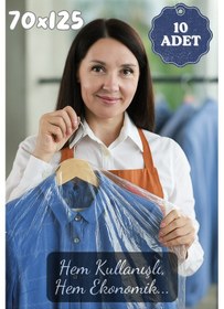 Resim 70x125 Cm 10 Lu Askı Delikli Elbise Poşeti Şeffaf Naylon Kılıf Ceket Kazak Takım Koruma Poşeti 