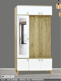 Resim 3 kapılı Çam / Beyaz Yüklüklü Portmanto 