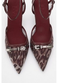 Resim Luvi Shoes Giorno Bordo Desenli Fileli Tokalı Kadın Bilekten Bağlamalı Topuklu Ayakkabı Bordo 