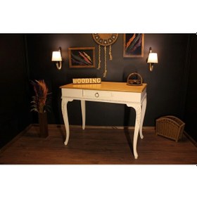 Resim Wooding 100 Cm Masif Naturel Krem Oymalı Çalışma Masası 