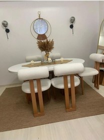 Resim Aden Oval Masa & 6 Sandalyeli Yemek Masası Takımı Krem 