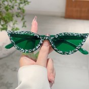 Resim 1 Adet Kadın Yeni Küçük Kedi Gözü Şık Gözlük, Yapay Elmas Dekorasyonlu, Zarif Çerçeve, Şık Şeker Rengi Tasarım, Yeşil, Plastik Malzeme, PC Lensler, Dekoratif Gözlükler 