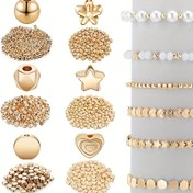 Resim 1200 Adet Altın Tonlu Boncuk Seti DIY Takı Yapımı İçin - Çeşitli Şekiller & Boyutlar, Küçük Delikli Plastik El Sanatları Boncukları, İnciler & Fasetli Boncuklar Dahil, Kullanışlı Çanta İçinde - Tüm Mevsimler İçin Mükemmel, Takı Yapımı İçin Boncuklar 