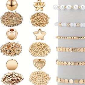 Resim 1200 Adet Altın Tonlu Boncuk Seti DIY Takı Yapımı İçin - Çeşitli Şekiller & Boyutlar, Küçük Delikli Plastik El Sanatları Boncukları, İnciler & Fasetli Boncuklar Dahil, Kullanışlı Çanta İçinde - Tüm Mevsimler İçin Mükemmel, Takı Yapımı İçin Boncuklar 
