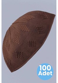 Resim Tezzgelsin 100'lü Dokuma Örgü Desenli Takke Kaliteli Namaz Takkesi Kahverengi 