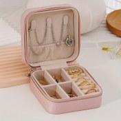 Resim Pastoral-Themed Modern Jewelry Organizer Box, Taşınabilir Sahte Deri Seyahat Kutusu, Kolye saç tokası ile Çok Amaçlı Dikdörtgen Fermuarlı Depolama için Küpe, Yüzükler, Kolyeler - Elektrik Gerektirmez, Takı Kutuları 