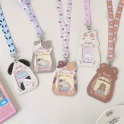 Resim 1 adet Kawaii Tarzı Sahte Deri Kimlik Kartı Tutucu ile Lanyard - Kompakt ve Dayanıklı Kartlık, Sevimli Hayvan Çizimleri (Ayı, Tavşan, Kedi, Köpek), Pastel Renkler ve Sağlam Metal Klips ile Ofis, Okul veya Günlük Kullanım için 