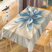 Resim 1 adet Mavi ve Beyaz Desenli Şık Çiçekli Masa Örtüsü - Polyester, Dikdörtgen, Makine Yapımı Yemek Odası, Mutfak, Partiler ve Tatiller için - İç/Dış Mekan Kullanımı, Yemek Masası Dekoru 