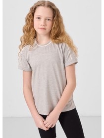 Resim Gri Melanj Pamuklu O Yaka Standart Fit Basic Kız Çocuk T-shirt - 75177 Gri Melanj 
