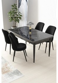 Resim Canisa Concept Nil Serisi 70x110 Sabit Mutfak Masası Takımı Siyah Mermer Desen Masa 4 Siyah Sandalye Siyah Sandalyeler Siyah Masa 