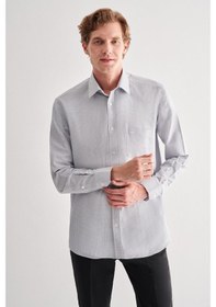 Resim İmza Gri Sert Yaka Uzun Kol Cepli Comfort Fit Classic Gömlek 1004255163 Gri 